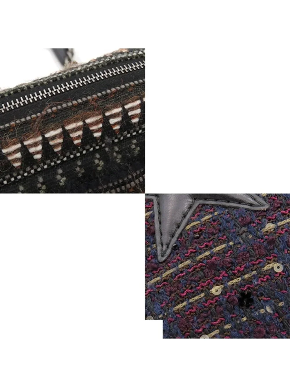 Chanel Chain Shoulder Bag Star CC Logo Brown Black Multicolor Silver Tweed